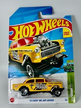Hot Wheels HW Gassers 1/5 '55 Chevy Bel Air Gasser 110/250 Best For Track Yellow